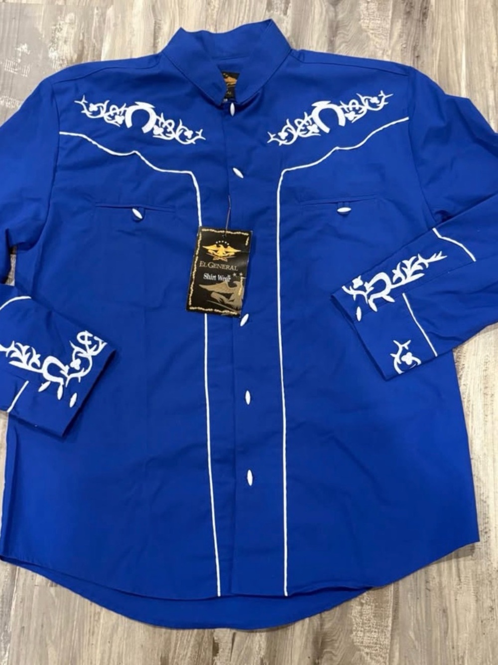 El General Blue Long Sleeve Embroidered Ranch/ Cowboy Mens Shirt SZ XL